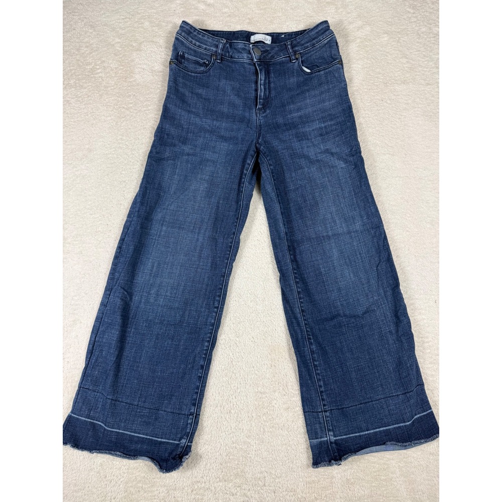 Loft Wide Leg Crop Jeans Womens 25 0 Dark Blue Excellent Raw Hem Denim Pants